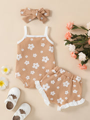 3pcs Baby Girls Floral Onesie & Shorts Set