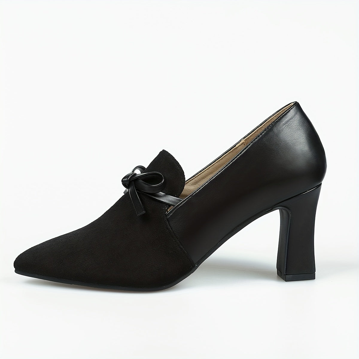 Women's Bowknot Court Pumps Pointed Toe Block Heels