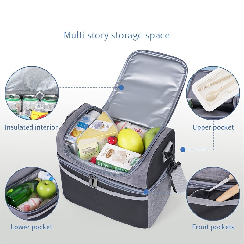 Gray Insulated Lunch Bag Double Layered Oxford Fabric 27x24x16