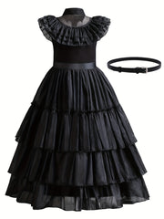 Girls Ruffled Sleeves Dress Princess Dresses & Belt