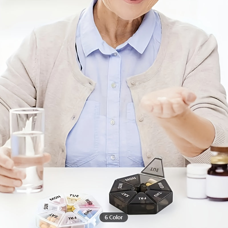 7 Compartment Rainbow Pill Box Weekly Storage Portable Round Container