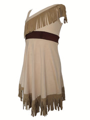 Girls Cotton Tassel Princess Dress Off Shoulder Dress