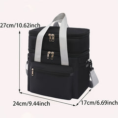 Large Capacity Double Layer Lunch Bag Insulated Oxford Fabric Adjustable