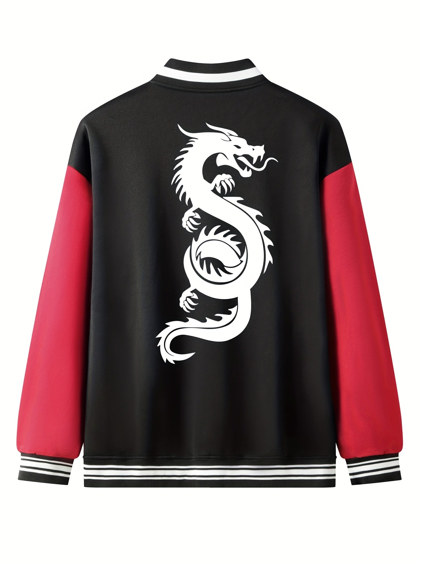 Dragon Print Casual Varsity Jacket Men's Lightweight Button Up Jacket