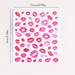 2pcs Heart & Lip Nail Art Stickers Matte Finish Self Adhesive