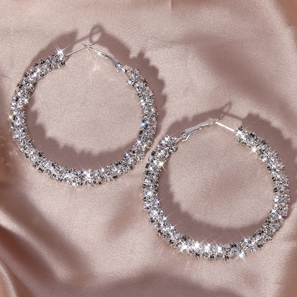 Full Rhinestone Hoop Earrings Silver Plated Jewelry Party Gift 1Pair