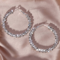 Full Rhinestone Hoop Earrings Silver Plated Jewelry Party Gift 1Pair