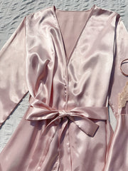2pcs Satin Robe & Cami Dress Set with Lace Trim