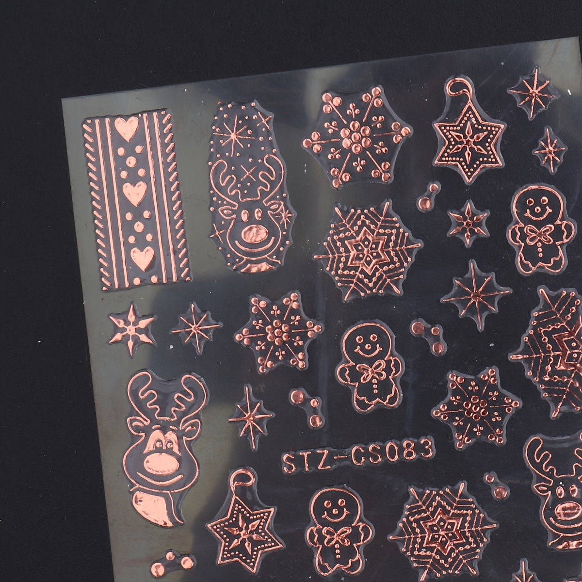 2pcs Christmas Nail Art Stickers Rose Golden & Snowflakes Gingerbread