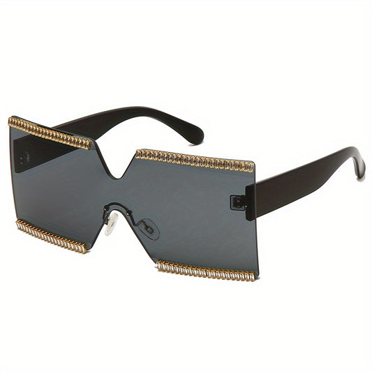Oversized Zircon Decor Sunglasses Gradient Lens Glasses Square UV400