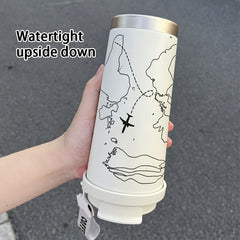 Stainless Steel Coffee Tumbler Hand Painted Airplane Map Insulated