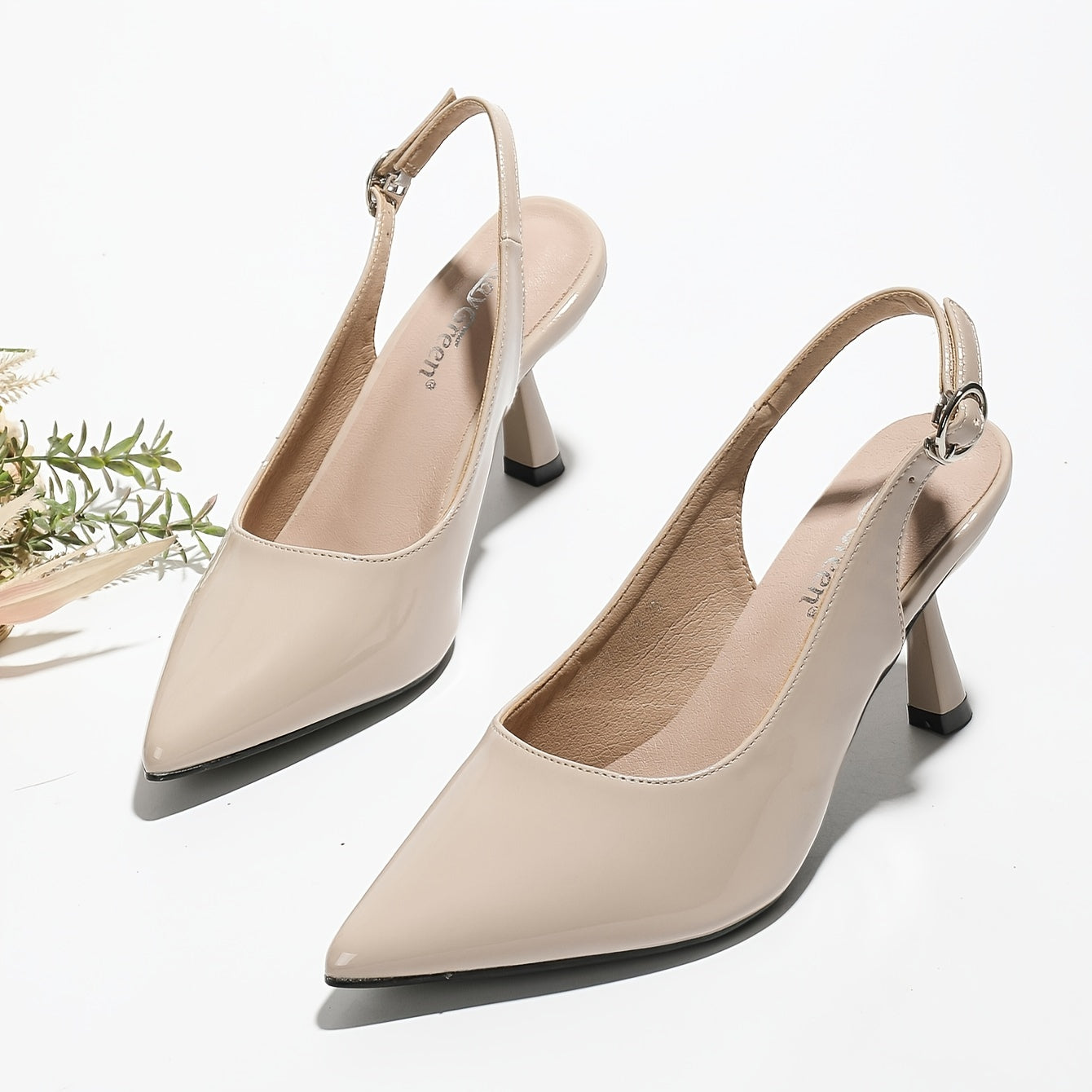 Women's Patent Leather Slingback High Heels Buckle Sandals