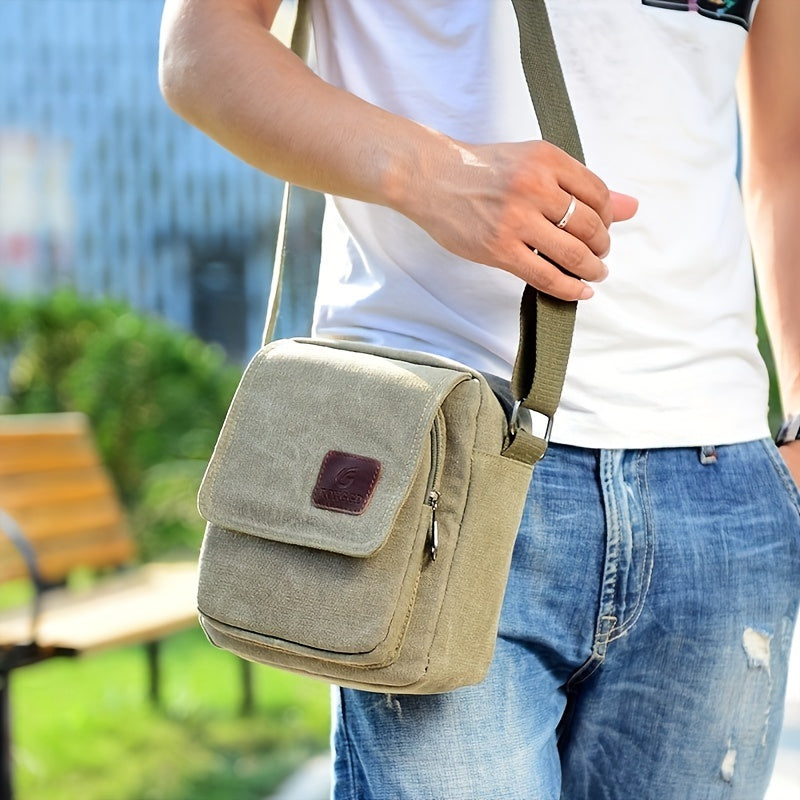 Vintage Square Shoulder Bag Zipper Crossbody Bag Lightweight Canvas Bag