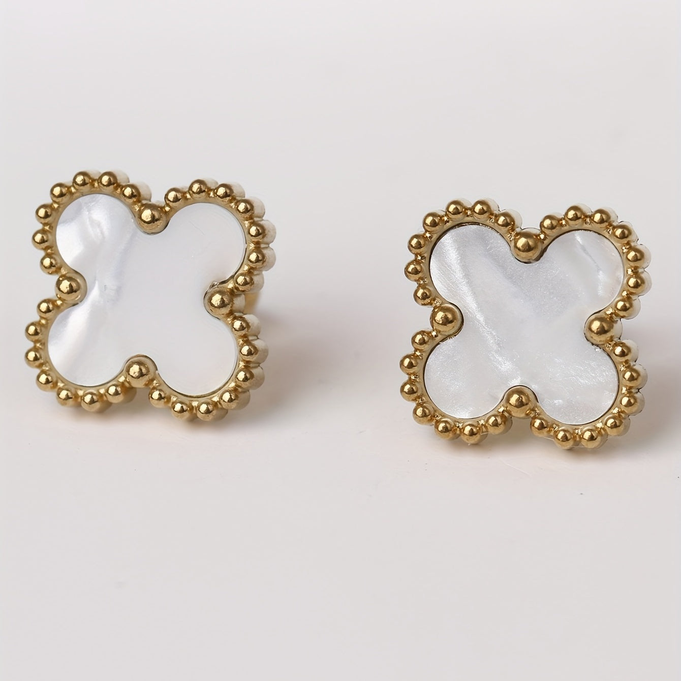 4 Leaf Clover Stud Earrings Minimalist Style Stainless Steel 14K Plated
