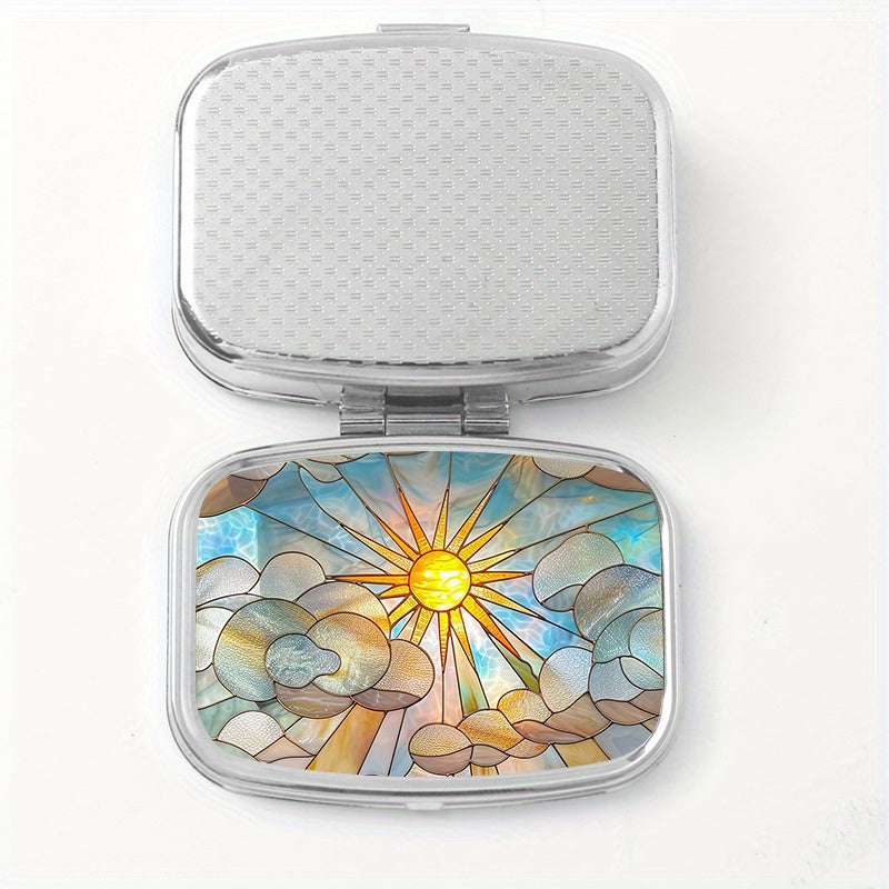 Stained Glass Sun Print Pill Case Dual Compartment Medicine Box