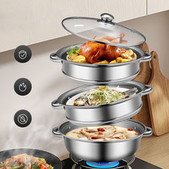 3pcs Stainless Steel Steamer Large Capacity Steaming Fish Cooking Soup