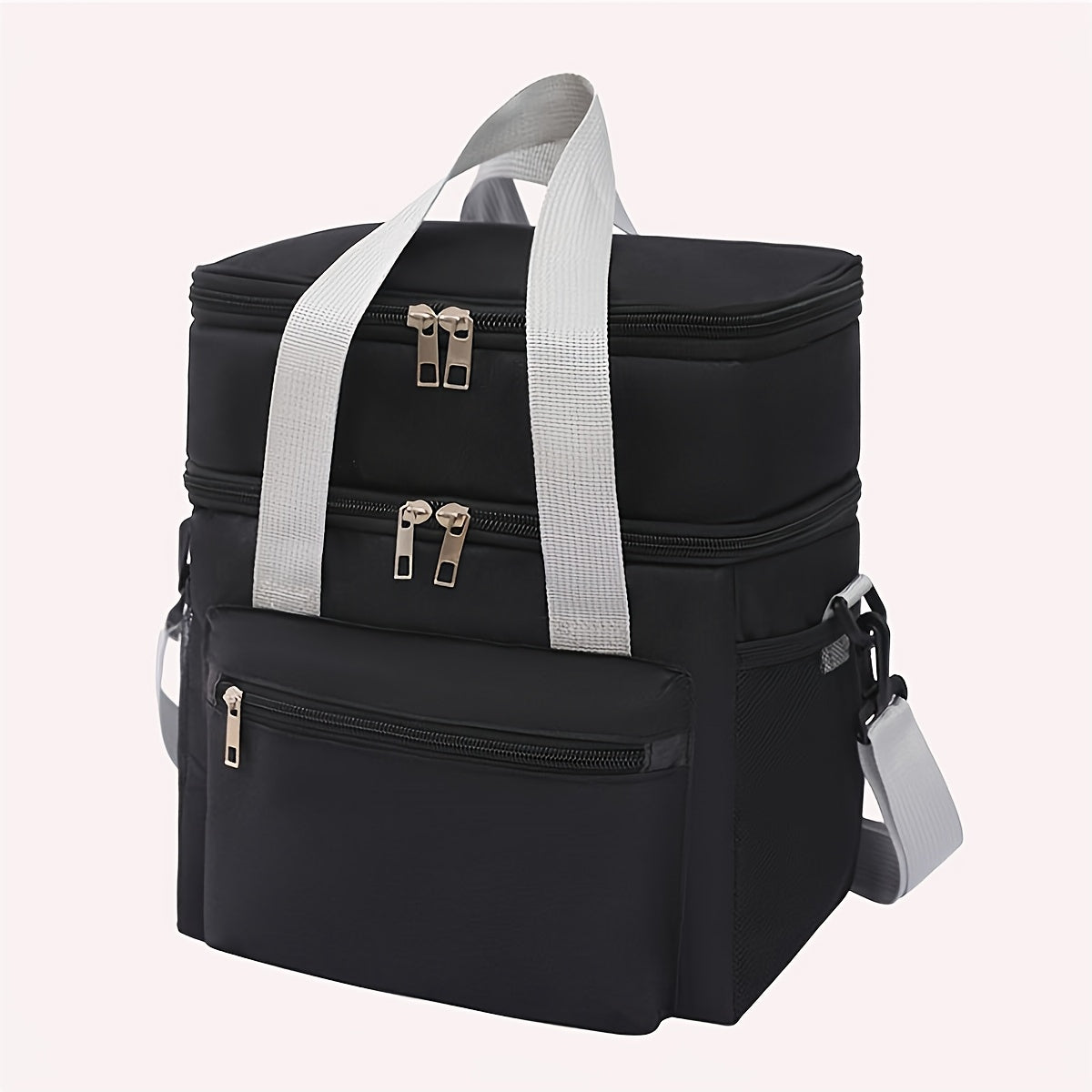 Large Capacity Double Layer Lunch Bag Insulated Oxford Fabric Adjustable