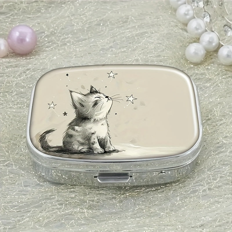 Starry Cat 2 Compartment Pill Case Compact Medicine Organizer