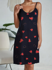 Heart Print Nightdress Crew Neck Sleep Dress Women's Sleepwear