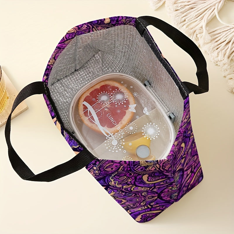 Purple Floral Insulated Lunch Bag Leakproof Reusable Tote