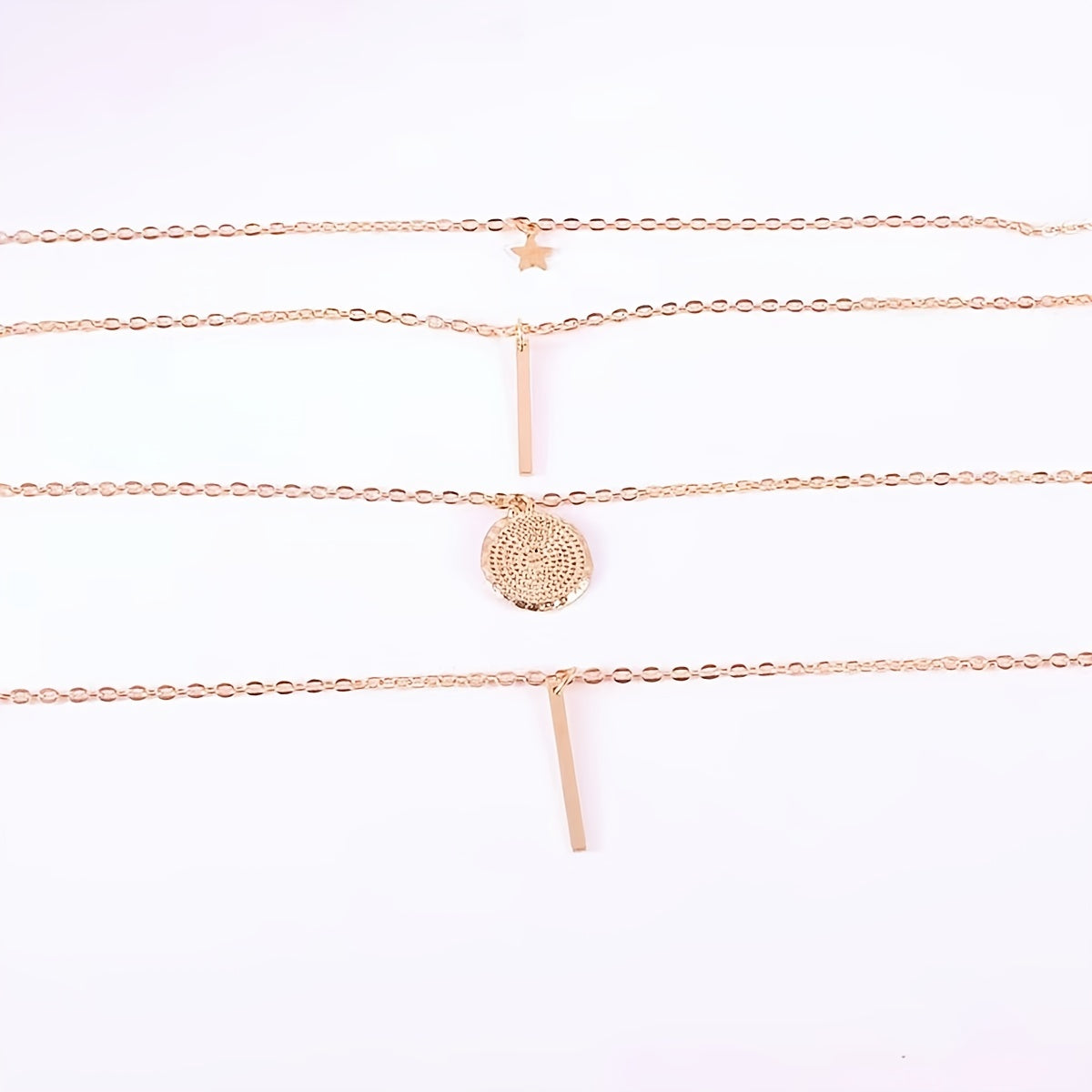 Layered Star Round Pendant Necklace For Women