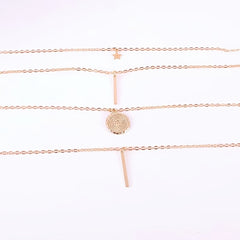 Layered Star Round Pendant Necklace For Women
