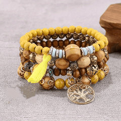 Boho Tree & Tassel Charm Beaded Bracelet Set