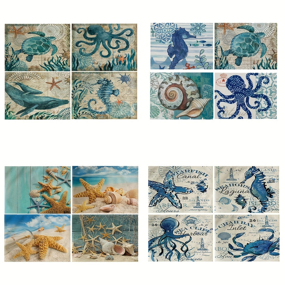 4pcs Vintage Ocean Style Linen Placemat Summer Sea Theme Table Mat