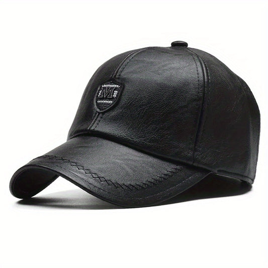Men's British PU Leather Baseball Cap Adjustable Breathable Hat