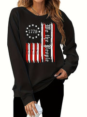 Flag Print Long Sleeve Round Neck Pullover Top