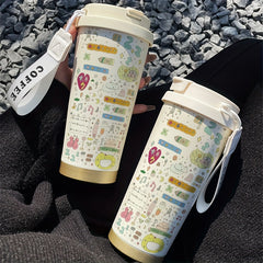Cartoon Graffiti Insulated Travel Mug 530ml with Straw & Lid