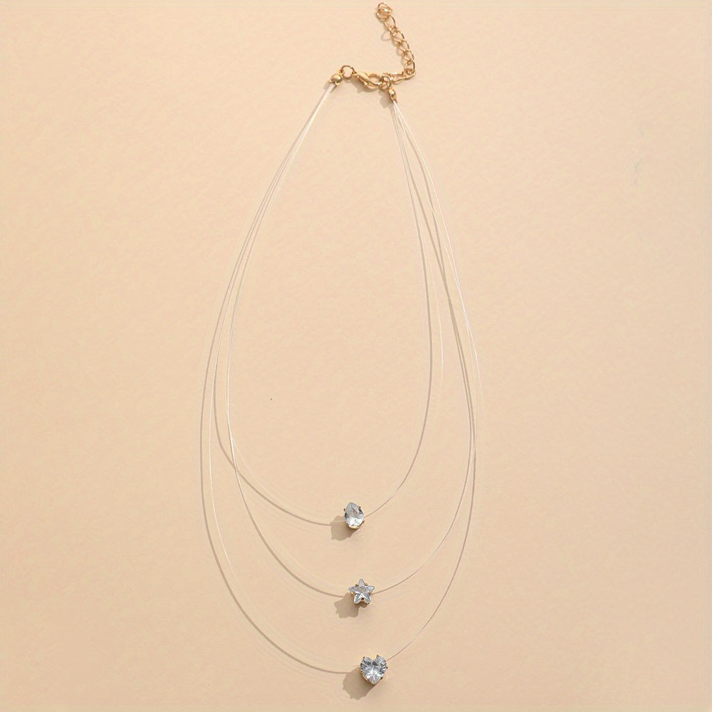 Retro Zircon Necklace Star Water Drop Pendant Clavicle Chain