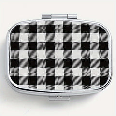 Compact Plaid Pill Organizer Metal Case, Ideal for Travel & Jewelry Storage