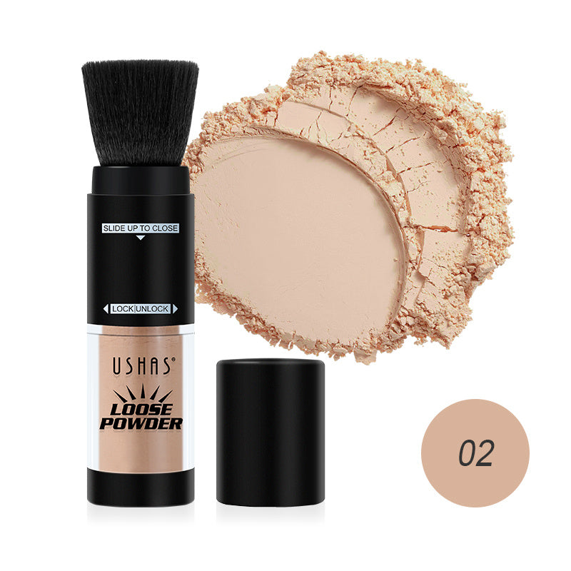 2-in-1 Rotating Loose Powder Brush Long-Lasting Makeup Matte Medium Skin Tone