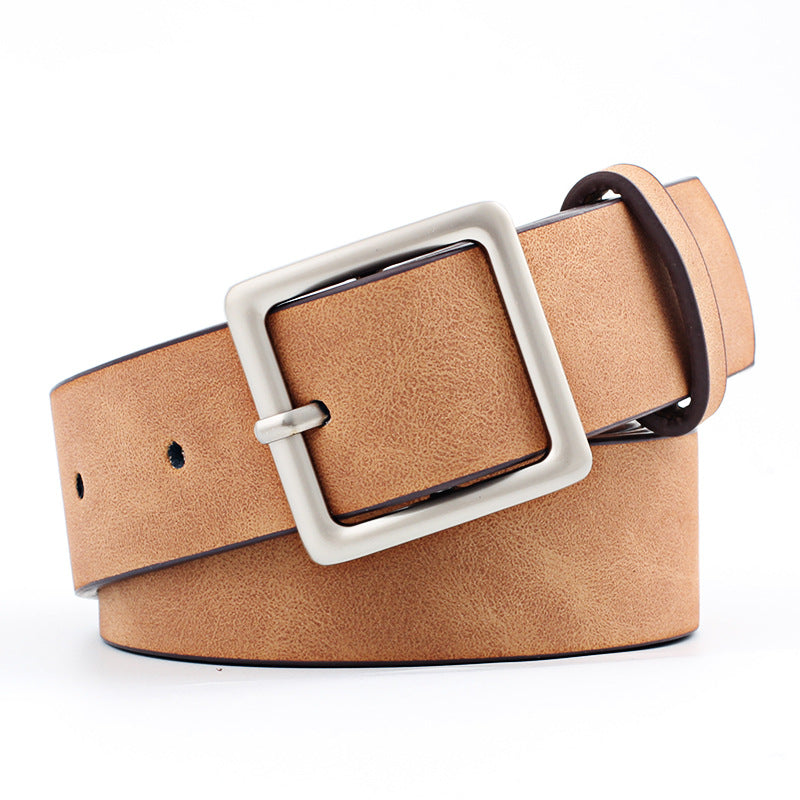 Square Metal Pin Buckle Women Leather Belt for Jeans