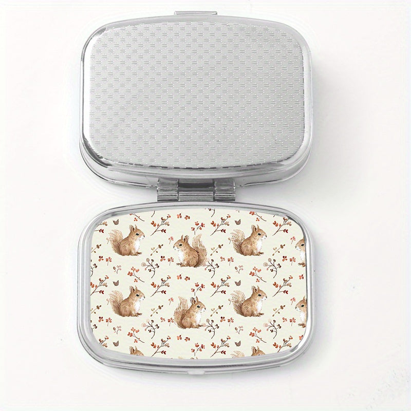 Squirrel Print Pill Organizer Metal Case Compact for Travel & Outdoor
