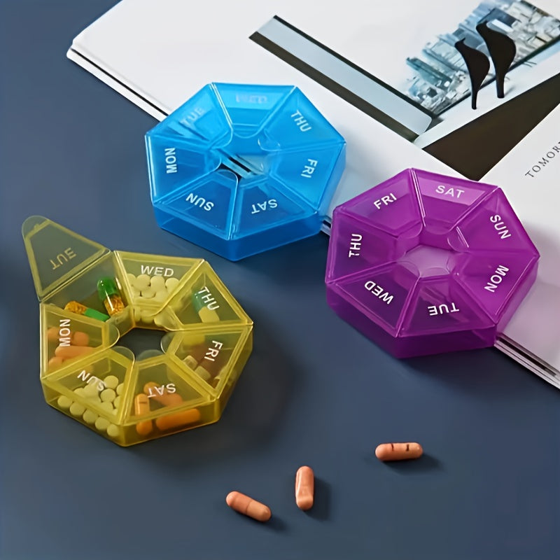 7 Compartment Rainbow Pill Box Weekly Storage Portable Round Container