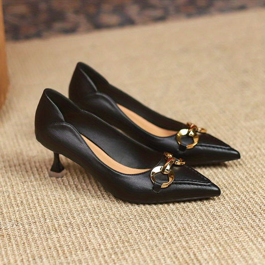 Black Metal Stiletto Heels Pointed Toe Pumps