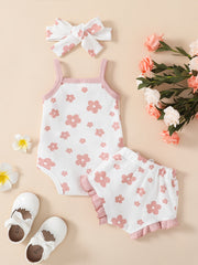 3pcs Baby Girls Floral Onesie & Shorts Set