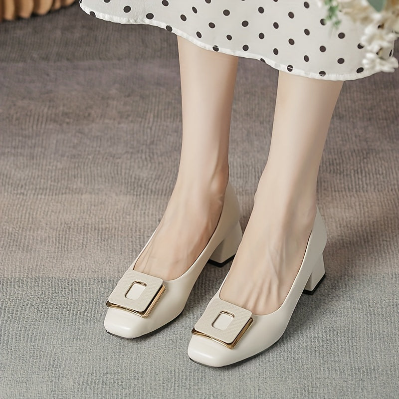 Women's Square Toe Mid Heels Slip On Work Shoes