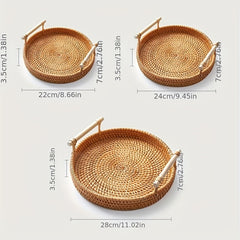 Rattan Serving Tray Double Ear Tea Tray Fruit Plate Bread Snack Basket