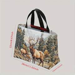Elk Print Insulated Lunch Bag Leakproof Double Sided Durable Hand Washable