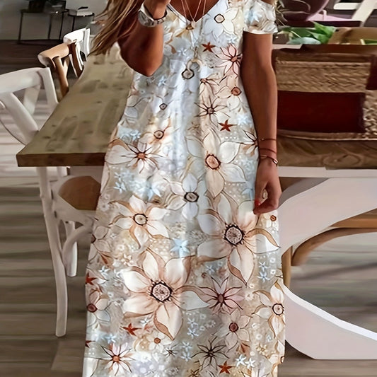 Floral Print Lace Panel Maxi Dress