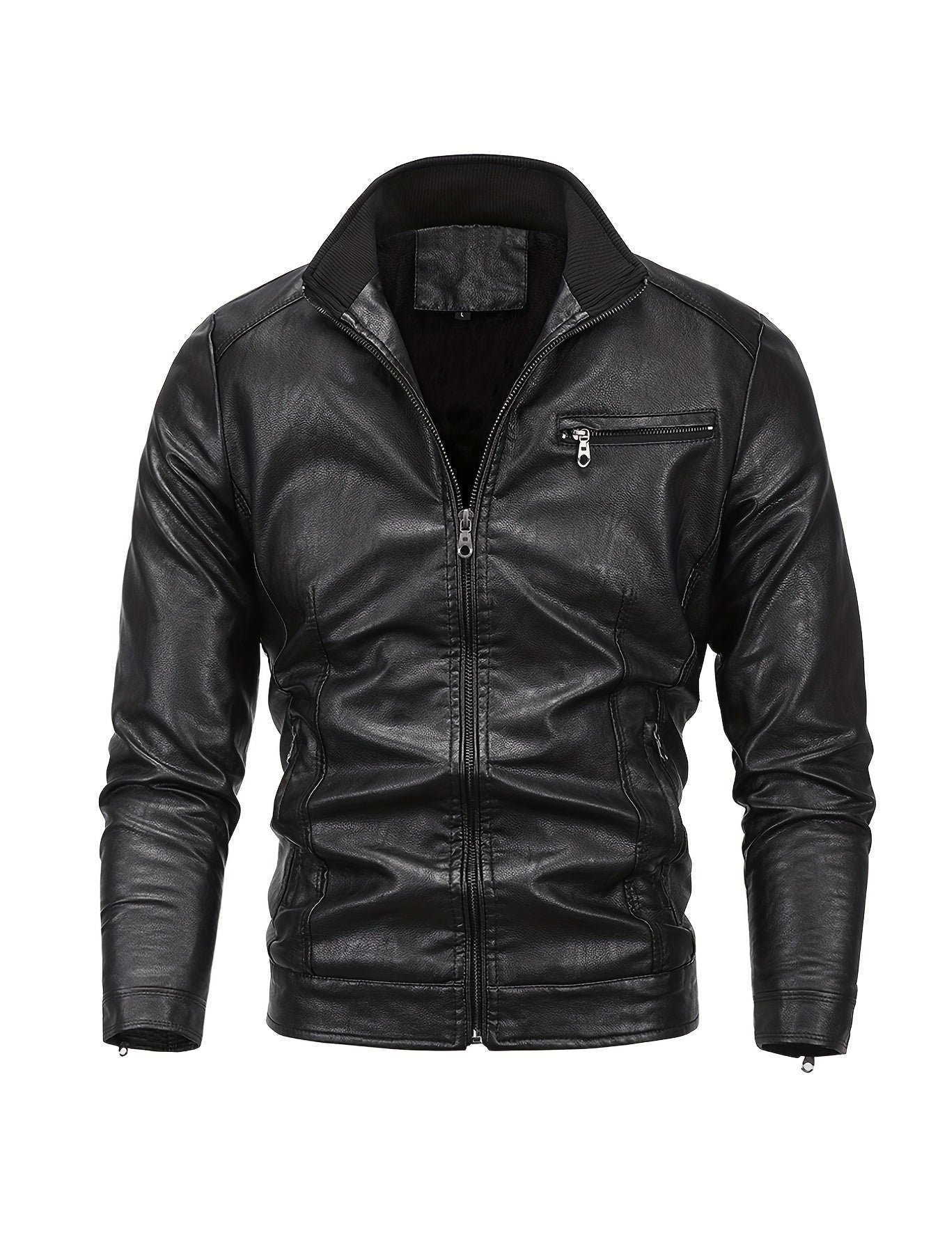 Men's Casual Stand Collar Faux Leather Jacket for Spring Fall