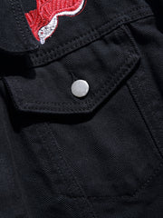 Men's Rose And Birds Embroidered Denim Jacket