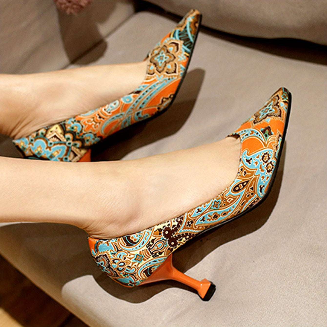 Women's Stiletto Heels Pointed Toe Slip On Pumps Retro Party Dress Shoes