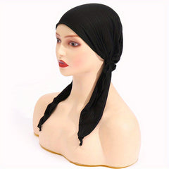 Pleated Turban Cap Long Tail Bonnet Women's Beanie Chemo Hats