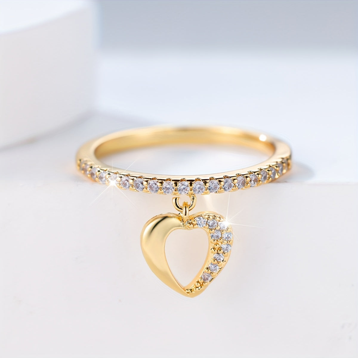 Heart Shape Pendant 18K Plated Dainty Dangle Ring For Wedding