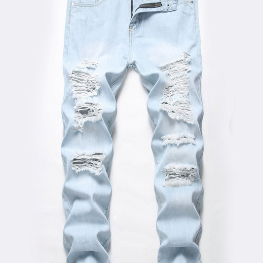 Slim Fit Ripped Jeans Mens Casual Street Style Distressed Denim Pants