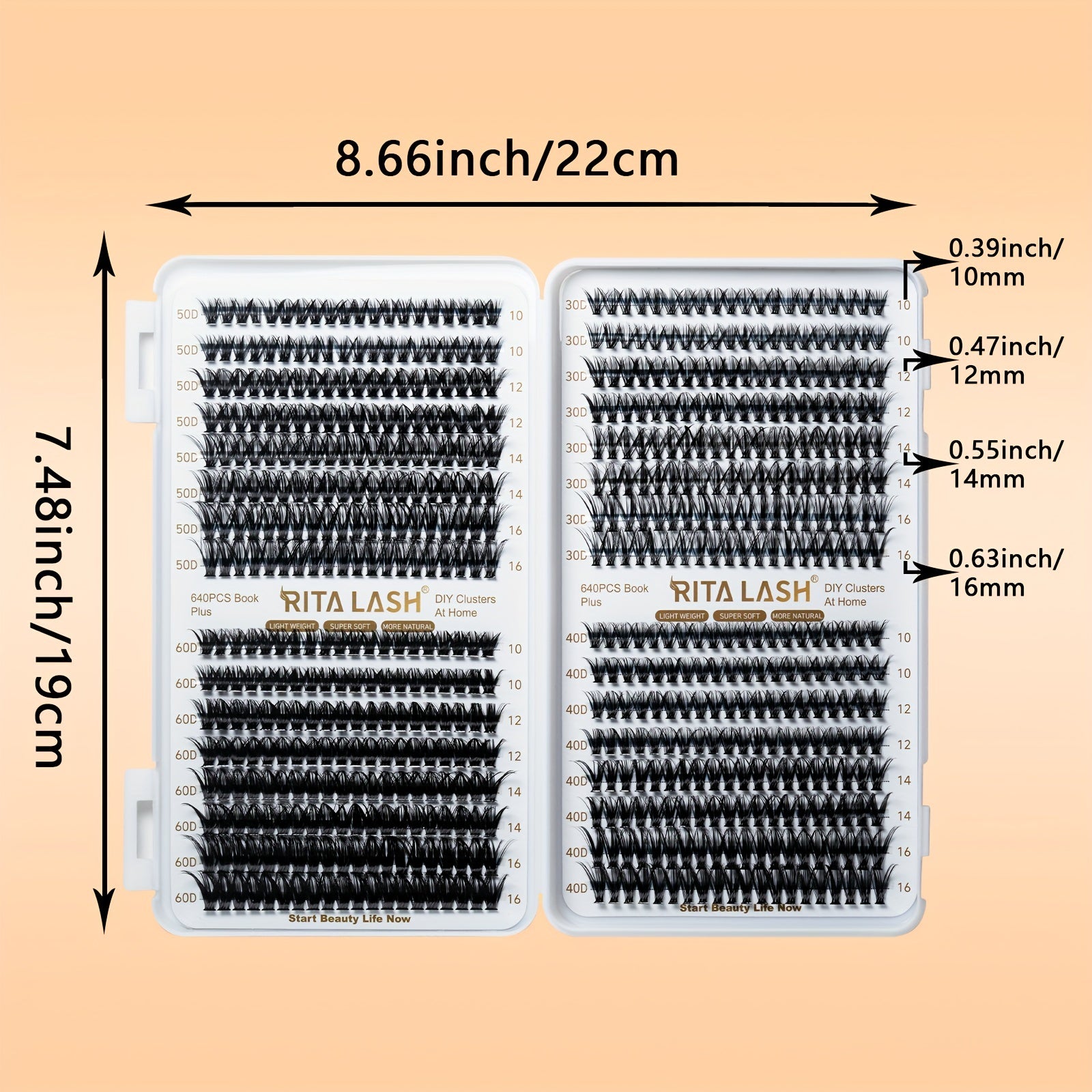 640pcs Wispy Cluster DIY Eyelashes D Curling Volume Individual Lashes